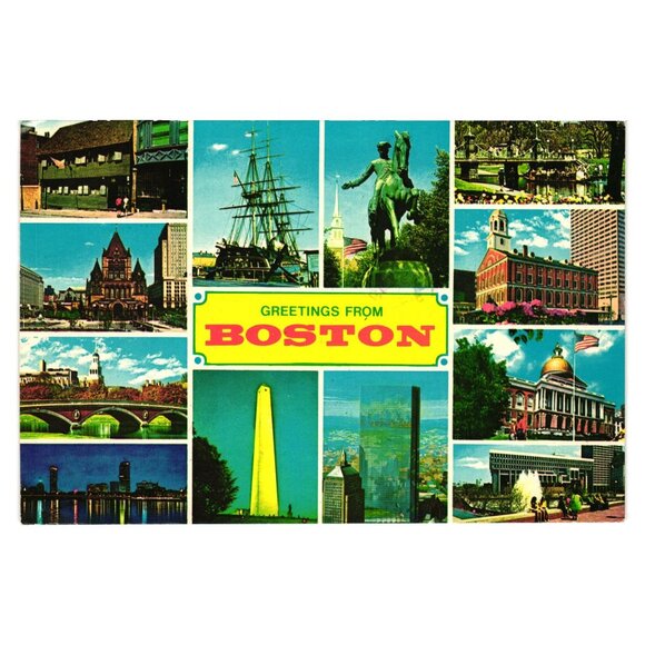 Vintage 1979 Boston Postcard Featuring Iconic Landmarks Greetings Boston Travel - Picture 1 of 2